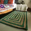 Carpets Green Striped Rug Natural Jute And Cotton Floor Mat Handloom Braided Style Rectangle Carpet Living Area