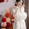 Casual Dresses Chinese Morning Robe Bride Toast Engagement Dress High End Luxury White Fairy midja Slimming V-Neck Långt för kvinnor