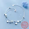 Chaîne 925 Sterling Silver Double couche Zircon Star Round Perle Bracelet Bracelet pour les femmes Elegant Jewelry Pulseras