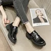 Casual Shoes British Belt Buckle Oxford Women Derby Flats Chunky Heels Thick Soled Loafers Square Toe Microfiber Leather Brogue