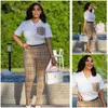 Женский дизайнер с двумя частями Q6099 Summer New Fashion Casual Checker Set fygq