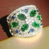 Band Rings Luxury Green Flower Zircon Crystal Ring for Ladies Wedding Engagement Party Jewelry Gift Women Gift H240425