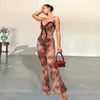 Kvinnors jumpsuits Rompers Buildingb Leopard Print Ruffles Spaghetti Straps Flare Pants Women mode Sexig V Neck Slveless Backless Slim Overalls Casual Y240425