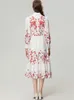 Women's Runway Dresses Turn Down Collar Long Sleeves Printed Single Breasted Lace Up Belt Fashion Casual Mid Vestidos