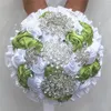 Fiori del matrimonio Janevini Vintage Satin Rose Bridal Bouquet Crystal White Green White Bilded con nastro