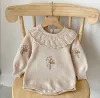 One-Pieces gestrickt Baby Kleidung Neugeborene Herbst Winter Baby Girl Pullover Strampler Sticker Rüsche Baby Strampler Pullover Mädchen Kleinkind Jumpsuit