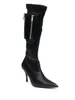 Martin Leather 2024 Stiefel Stiefel Lady Stiletto High Heels Lange Stiefel Stiefel Frauen Halbstiefel Plünderung Zehen Spitze Satin Hochzeitsschuhe Taschen Reißverschluss Reißverschluss Größe