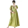 Maternity Dresses Green Pregnant Women Dress Short Sleeve V-Neck High Waist Maternity Cotton Dress Plus Size Pregnancy Holiday Clothes Beach Dress