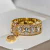 Band Rings Luxury White Zircon Engagement Ring Vintage Rose Gold Filled Wedding For Women Fashion Jewelry H240425