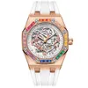 Onola mode nieuwe regenboog diamant volledig automatisch mechanisch horloge heren siliconen tape waterdicht horloge