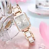 Nuevo reloj transfronterizo calendario de mujeres Light Luxury Diamond Square Reloj de cuarzo impermeable para mujeres