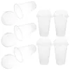 Disposable Cups Straws 50 Sets Beverage Coffee Cup Cold Drink Smoothie Clear Plastic With Lids Drinks