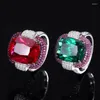 Anneaux de cluster 925 Bijoux en zircon en argent sterling 12x16 mm Big Ovale Forme verte rouge Ruby Ruby Rogue pour les femmes