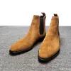 Botas Men Chelsea botas pretas Velvet marrom alto tornozelo sapatos de vestido de caminhada Sapatos de caminhada usam botas de vestido Chelsea resistentes botas de hombre