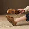 Mocassins de renda de couro genuíno para mulheres 2024 Spring Novas senhoras Retro sapato único Sof Sole Platform Shoes Casual