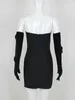 Lässige Kleider High -End -Mode Frauen schwarz trägerloser 3D Diamonds Schatz Deco Bodycon Mini Kleid mit Handschuhen Abendclub Partykleider