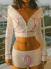 Rockmore 2 조각 세트 분홍색 밝은 선 까마귀 트랙 슈트 여성 캐주얼 스웨트 셔츠 코트 Y2K 저 허리 반바지 복장 2pcs 옷 240420