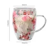 Tumblers 350ml Creative Double Wall Coffee Cup com True Dry Flor Flor de Glass Gift Handle High Borossilicate H240425
