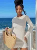 Повседневные платья Hirigin без спинки повязка белое пляжное платье 2024 Праздничная уличная одежда Женщины с длинным рукавом оберт