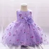 Robes de fille en bas âge en bas âge de fleur blanche robe de baptême pour les bébés filles nouveau-nés 1er anniversaire fleur de fleur en dentelle robes de mariée baptême de robe d240425