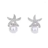 Stud Earrings 925 Silver Needle Female Personality All-Match Trend Starfish Temperament Pearl Fashion Women's