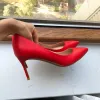 Boots Tikicup Solid Red Matte Women Elegant Pointy Toe High Heel Wedding Shoes Ladies Formal Slip On Stiletto Pumps 8cm 10cm 12cm