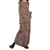 Casual Dresses Women Leisure Style Zebra Print Long Dress Retro Sleeve Fleared Cuff Round Collar Slim Fit Summer Vintage