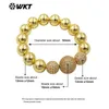 Bedelarmbanden wt-jf346 groothandel verbazingwekkende stretch round ball kralen armband in 18k echte goud vergulde weerstand van tartenbare 10 stks