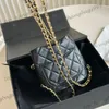 Womens Black Lambskin 2in1 Classic Quilted Diamond Lattice Mini Drawstring Bucket Bags Soft Leather Gold Chain Coin Flap Lipstick Card Holder Crossbody Purse 20cm