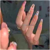 偽の爪手作りピンクのキラキラY2K偽の爪を接着剤取り外し可能な贅沢のヒント再利用可能なプレスコフィンマニキュアアートドロップ配信DHF8O
