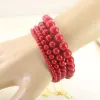 Strängar Vintage Red Coral Armband smycken Smooth 410mm Stone Pärlat Förlängningsarmband Bangle For Women Yoga kan användas som en nyckelring