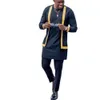 Mens Wedding Suit Twopiece Trousers Tshirt Elegant Patchwork Crew Neck Classic Social Dress 240412