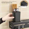 Storage Wall Mounted Knife Stand With Hooks Multi Functional Organizer Knife Holder Integrated Storage Rack PunchFree Kitchen Utensils