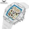 Transparent Wine Barrel Design ONOLA Plastic Men's Quartz Watch Waterproof Tape Watch