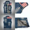 Men's FALIZA Jacket Pleated Design Denim Vest America Flag Blue Waistcoat Sleeveless Jeans Jackets Hip Hop Jean Coats MJ102 201114 s