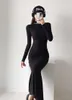 Casual Dresses Spring and Autumn High Collar Tight Stretch Ins Slim Looking Dress