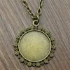 Pendant Necklaces Round Flower Style Cameo Cabochon Base Setting Chain For Men Supplies Jewelry Length 70cm OR 45 4cm