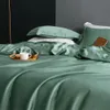 LIVESTETE DUBBEL KING Queen Green 100% Silk Bedding Set Summer Däcke Cover Pillow Case Bed Sheet Quilt For Sleep Gift 240425