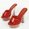 Sandaler kvinnors röda skor nattklubb sexiga glider kors mode gnistrande kristall tjock häl 10365 serie 14cm 4cm plattform lfd