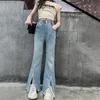 Verão meninas grandes jeans finos crianças idosas adoram coração dividido tassal flare jeants