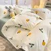 Ins Style Duvet Cover Set with Flat Sheet Pillowcases Cute Orange Cherry Crow Printed Single Double Queen Size Girls Bedding Kit 240425