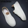 Casual Shoes Full Grain Leather Sport Thick Athletic Creepers Flats Lightweight Trainers Lace Up Men High Sole Round Toe Skate Sneakers