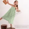 Girls Falbala Hem Cotton Dresses Dresses Kids Kids Dew Spalla Principessa vestiti estivi per bambini abiti da spiaggia Z7871