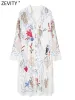 ドレスZevity New Women Vintage Stand Collar Floral Embroidery Side Split Midi Shirt Dress Chic