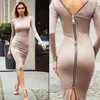 Casual jurken gamiss bodycon schede jurk lange mouw feest sexy vrouwen kleding terug volledige ritsjurk potlood strakke vestidos