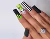 False Nails 24st French Ballerina Coffin Head Green Bronzing Wave Design Artificial Fake Nail Tips Press On9181607