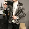Mäns kostymer 2024 Boutique Fashion Leopard Print Mens Casual Blazer Wedding Dress Male Slim Suit Jacket