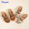 Chaussures décontractées Tuopin rétro Sandales de mer de mer brun pour femmes en bordure de mer portez des ganters de gants plats fêtes de plage