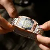 Zegarki 2023 Modne zegarki męskie Patent Tonneau Square Watch Strażnik Przezroczysty szkielet zegarek Sport Waterproof Luksusowy zegarek skórzany