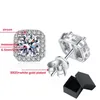 Smyoue White Gold 1CT Studörhängen för kvinnor Round Cut S925 Silver Luxury Square Jewelry Lab Diamond Earring Gift 240419